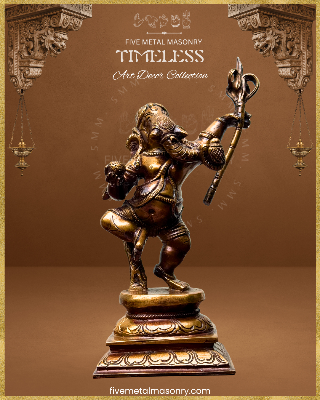Dancing Ganesha (Sugarcane) Panchaloha Bronze Icon - 7.5"- Timeless Collection