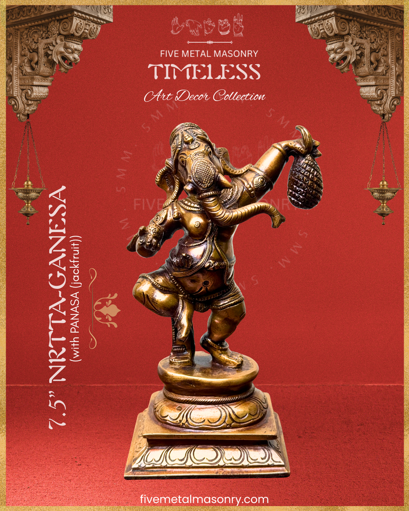 Dancing Ganesha (Jackfruit) Panchaloha Bronze Icon - 7.5" - Timeless Collection