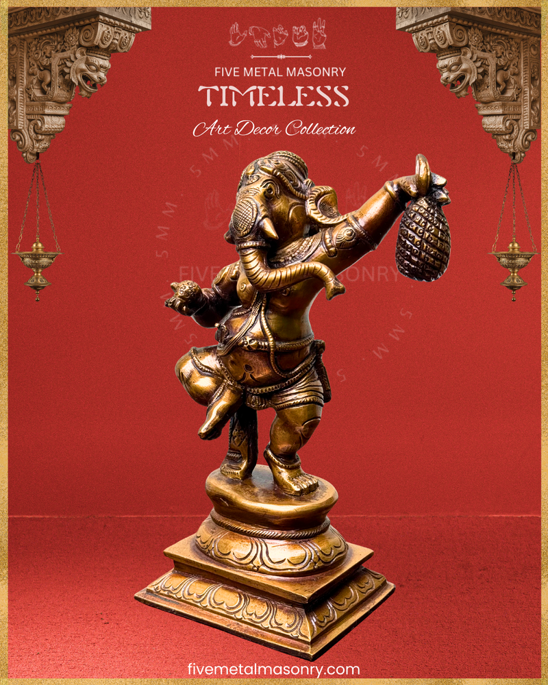 Dancing Ganesha (Jackfruit) Panchaloha Bronze Icon - 7.5" - Timeless Collection