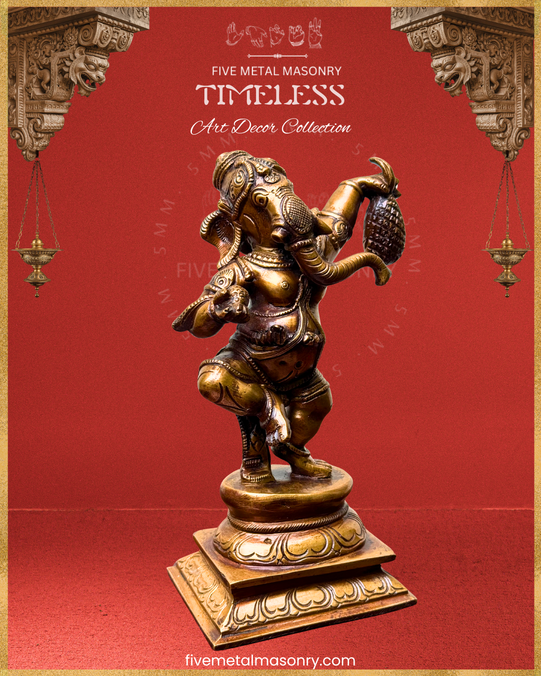 Dancing Ganesha (Jackfruit) Panchaloha Bronze Icon - 7.5" - Timeless Collection