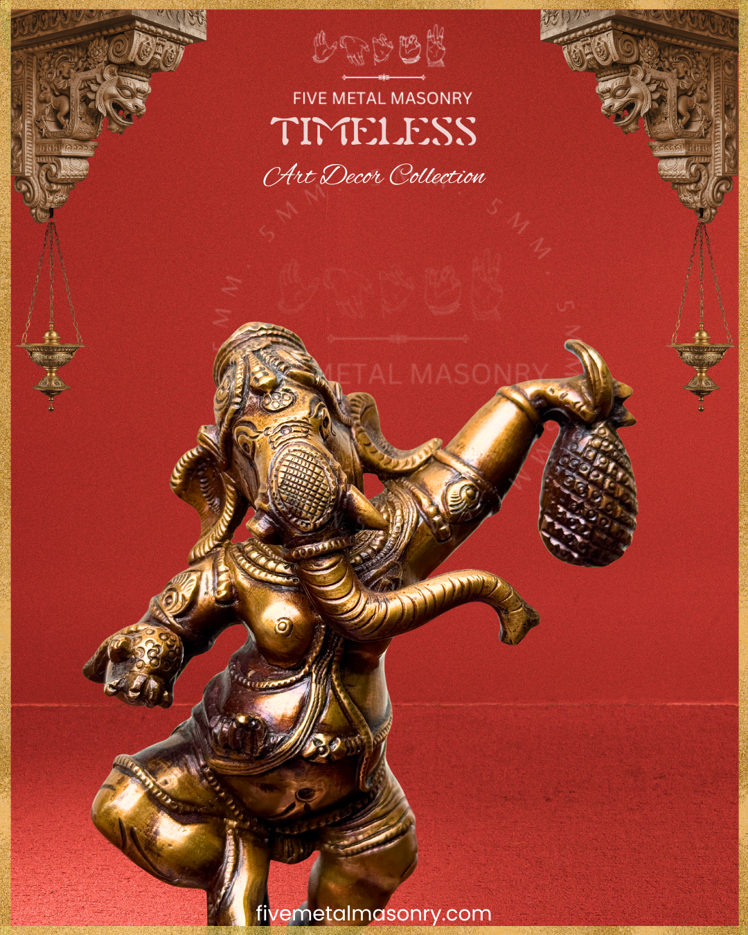 Dancing Ganesha (Jackfruit) Panchaloha Bronze Icon - 7.5" - Timeless Collection