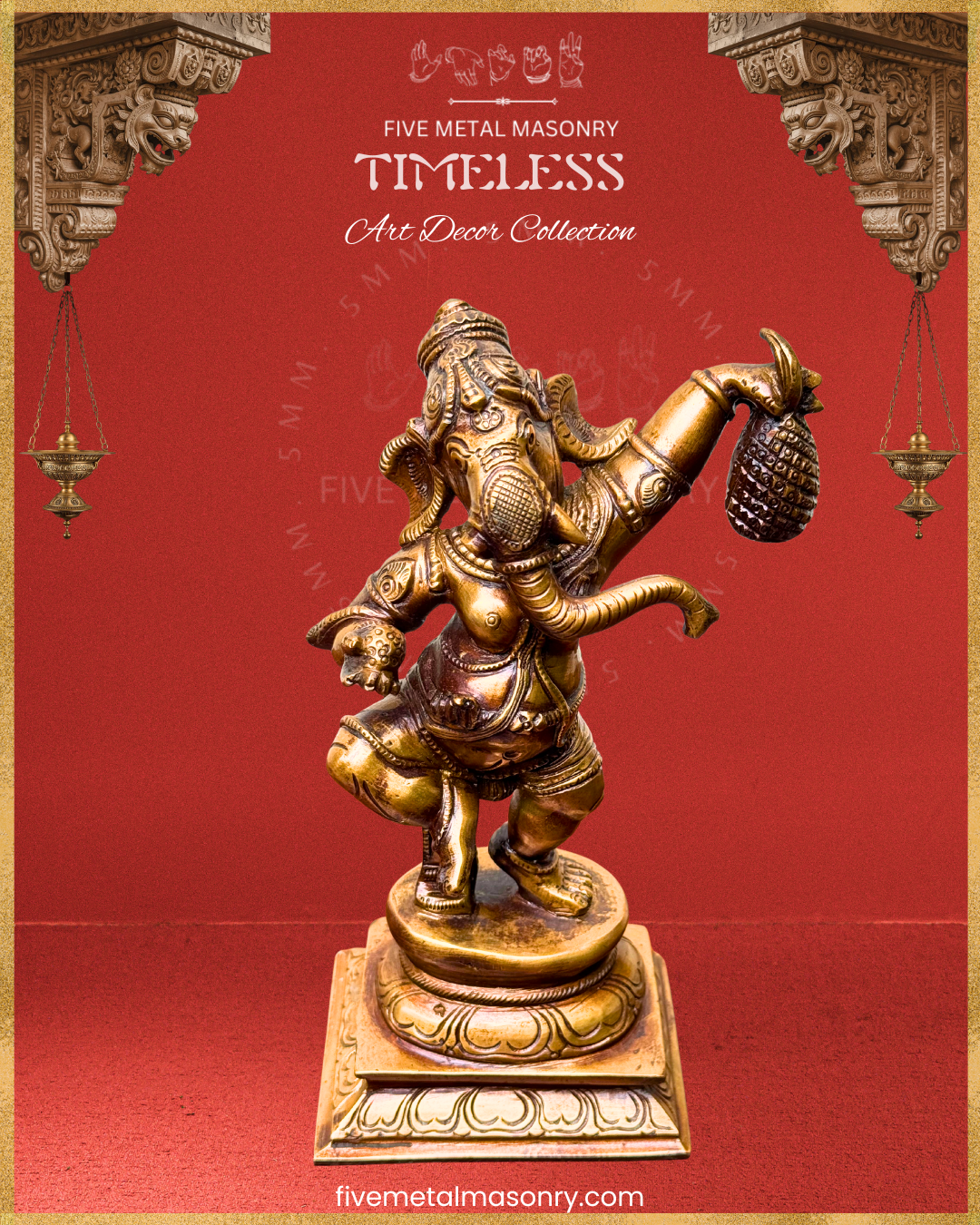 Dancing Ganesha (Jackfruit) Panchaloha Bronze Icon - 7.5" - Timeless Collection