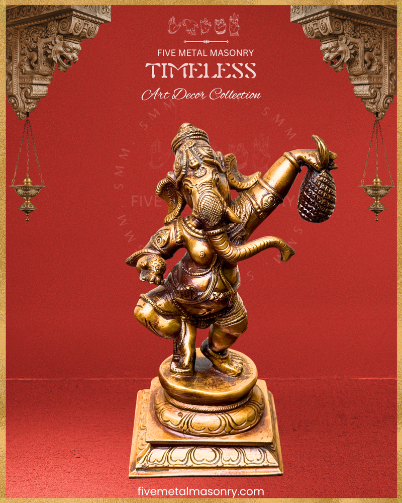 Dancing Ganesha (Jackfruit) Panchaloha Bronze Icon - 7.5" - Timeless Collection