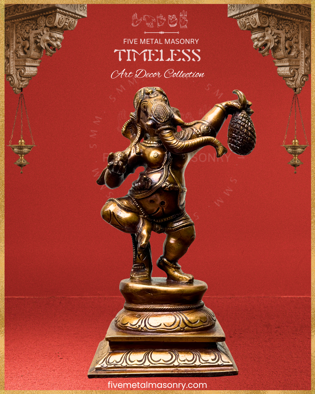 Dancing Ganesha (Jackfruit) Panchaloha Bronze Icon - 7.5" - Timeless Collection