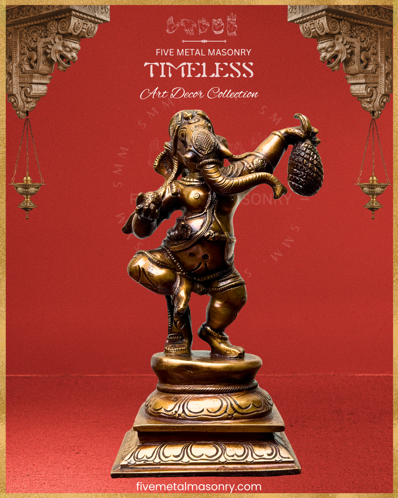 Dancing Ganesha (Jackfruit) Panchaloha Bronze Icon - 7.5" - Timeless Collection