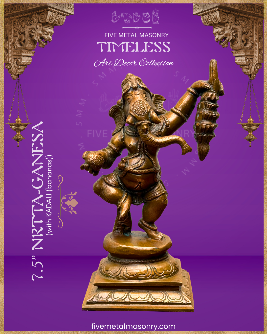 Dancing Ganesha (Banana) Panchaloha Bronze Icon - 7.5"- Timeless Collection