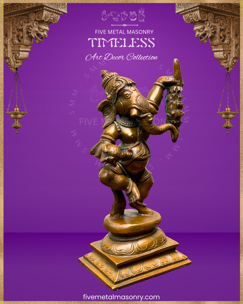 Dancing Ganesha (Banana) Panchaloha Bronze Icon - 7.5"- Timeless Collection