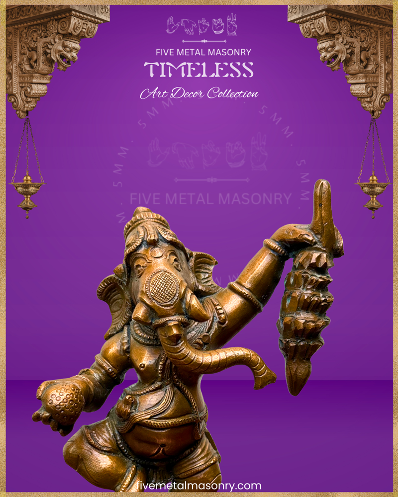 Dancing Ganesha (Banana) Panchaloha Bronze Icon - 7.5"- Timeless Collection