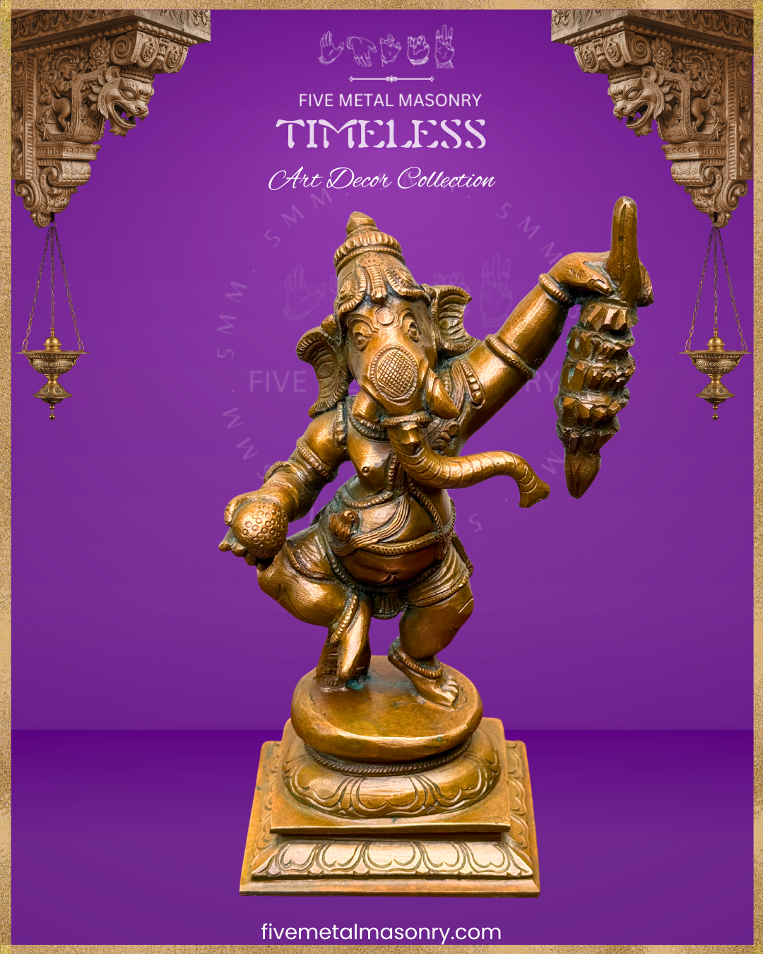 Dancing Ganesha (Banana) Panchaloha Bronze Icon - 7.5"- Timeless Collection