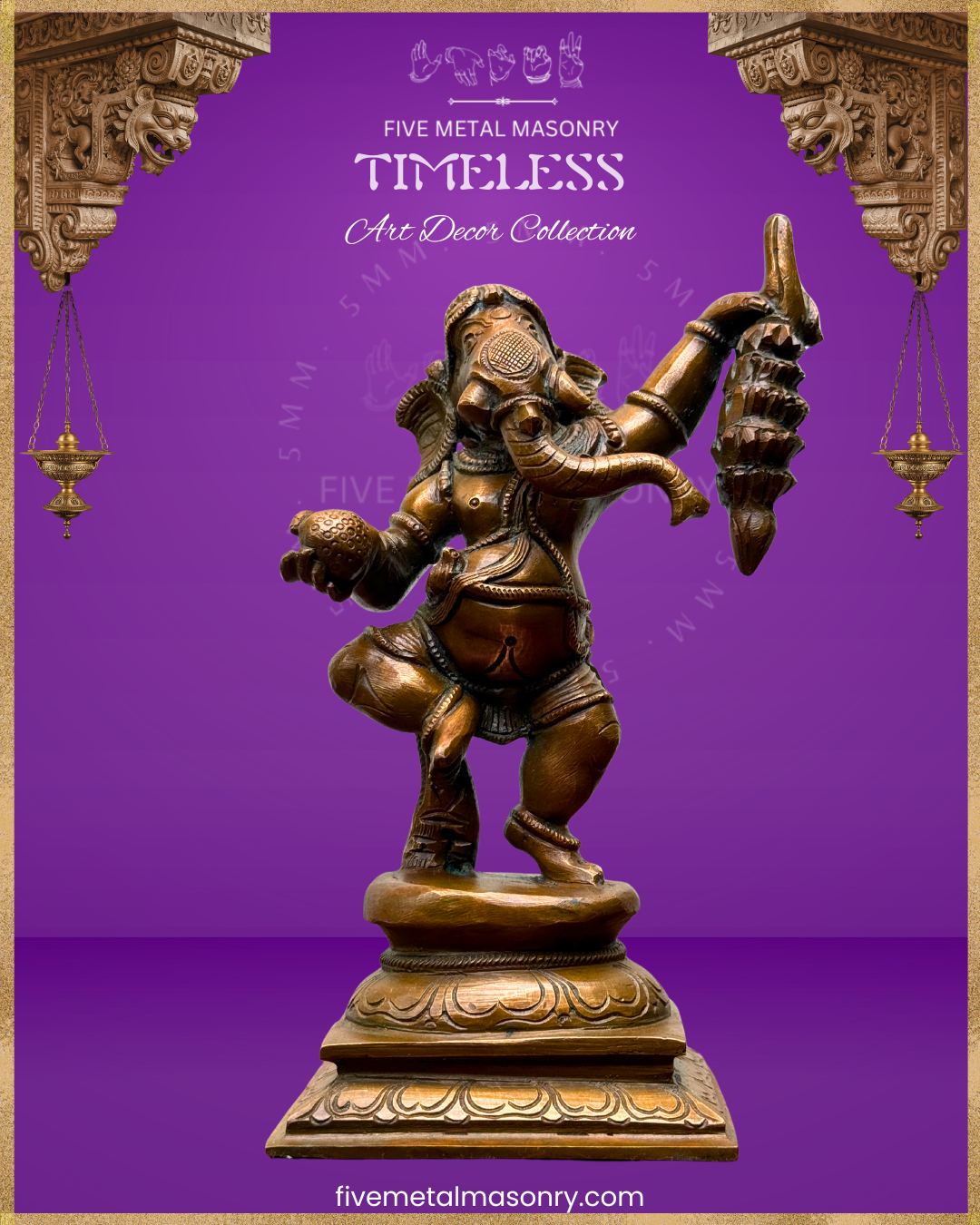 Dancing Ganesha (Banana) Panchaloha Bronze Icon - 7.5"- Timeless Collection