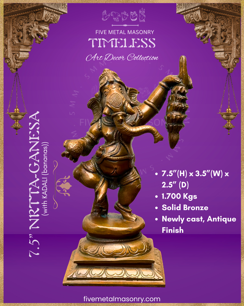 Dancing Ganesha (Banana) Panchaloha Bronze Icon - 7.5"- Timeless Collection