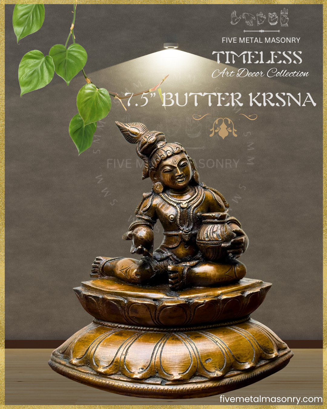 Krishna with Butter Panchaloha Bronze Icon - 7.5"- Timeless Collection