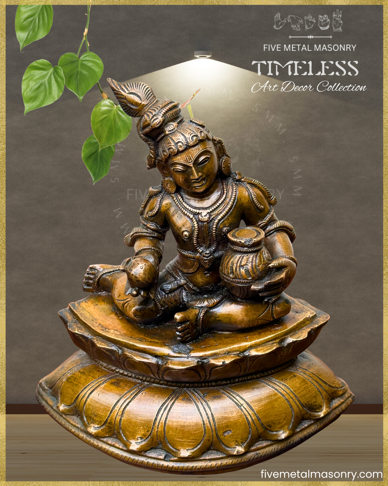 Krishna with Butter Panchaloha Bronze Icon - 7.5"- Timeless Collection