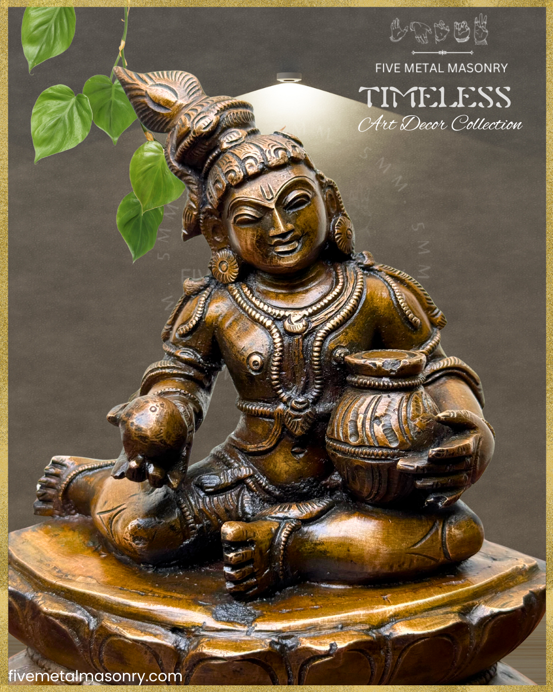 Krishna with Butter Panchaloha Bronze Icon - 7.5"- Timeless Collection
