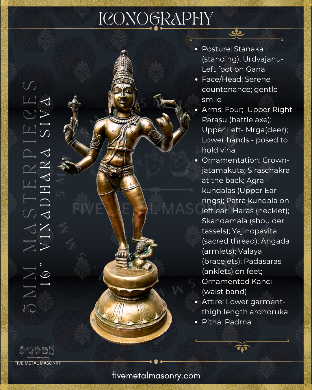 Vinadhara Dakshinamurti Shiva Panchaloha Bronze Icon - 16" - Masterpieces Collection