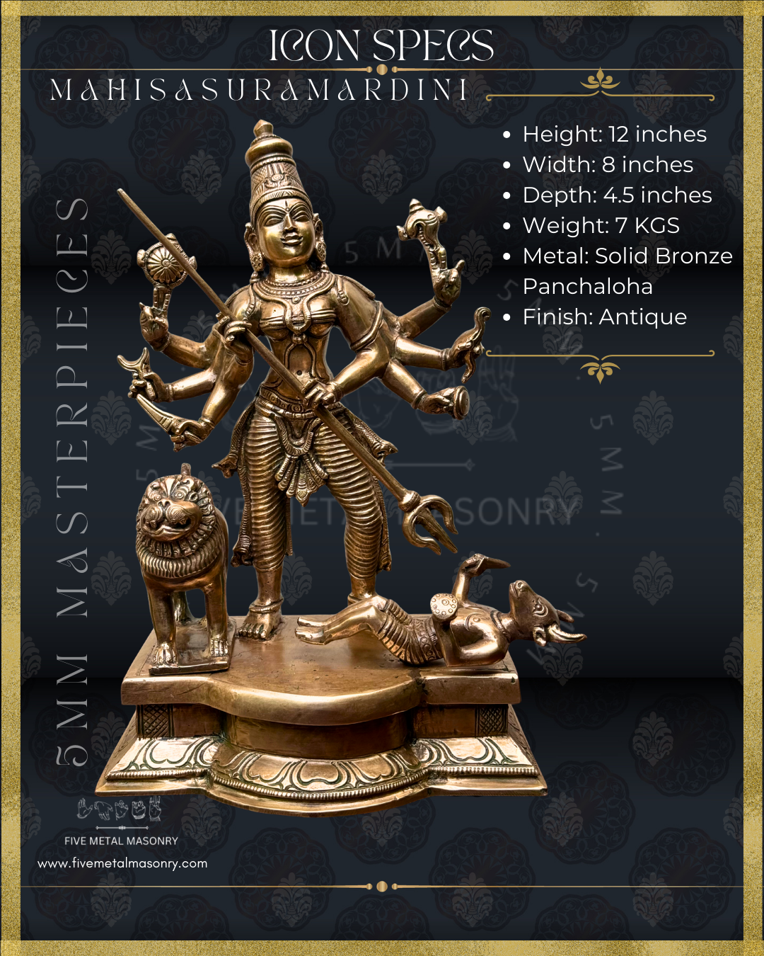 Mahisasuramardini Panchaloha Bronze Icon - 12"-  Masterpieces Collection