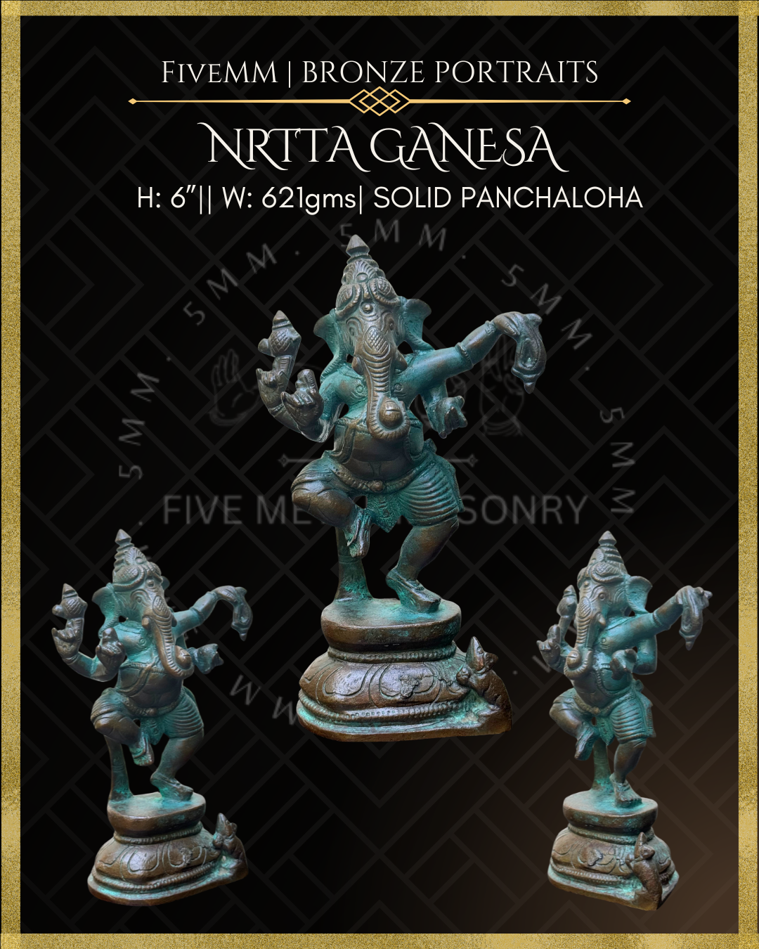 Nrtta (Dancing) Ganesa Panchaloha Bronze Icon - 6"