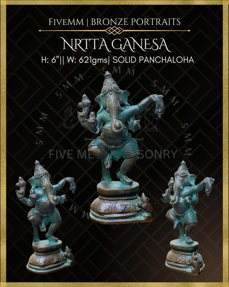 Nrtta (Dancing) Ganesa Panchaloha Bronze Icon - 6"
