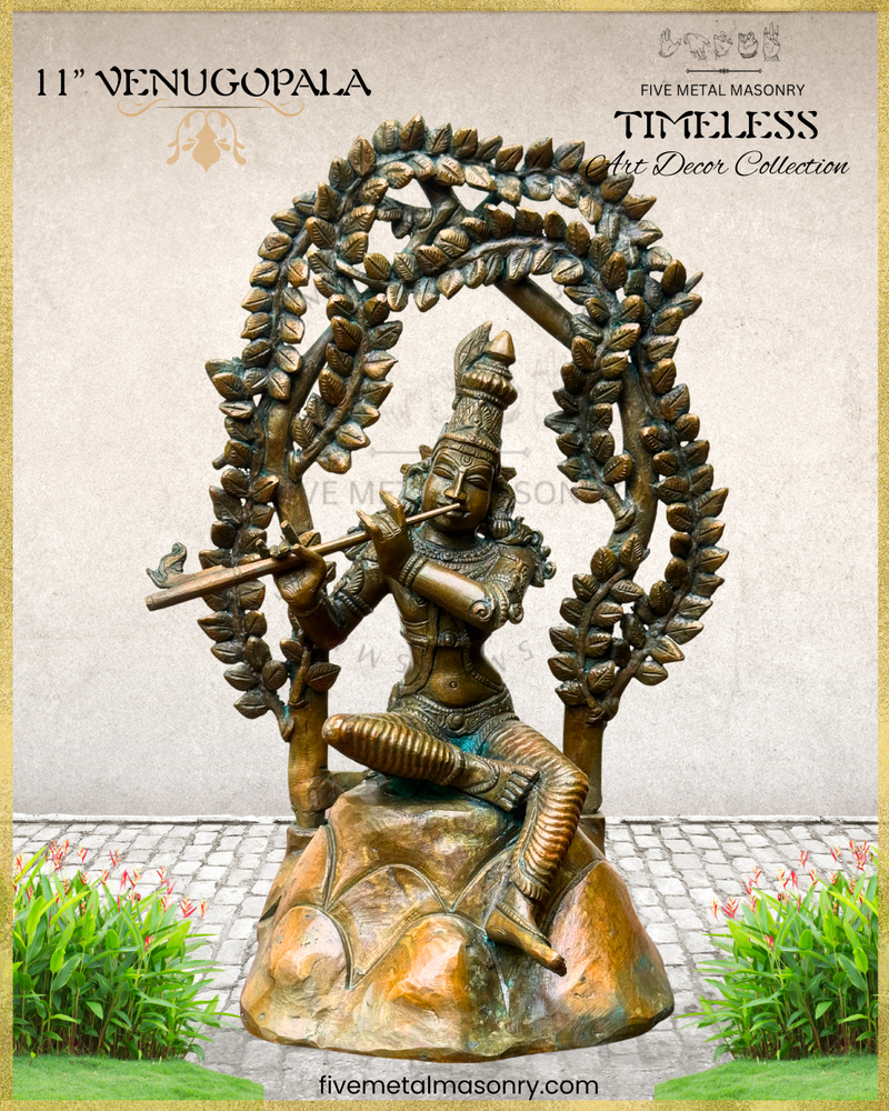 Venugopala (Krishna) Panchaloha Bronze Icon - 11" with arch - Timeless Collection