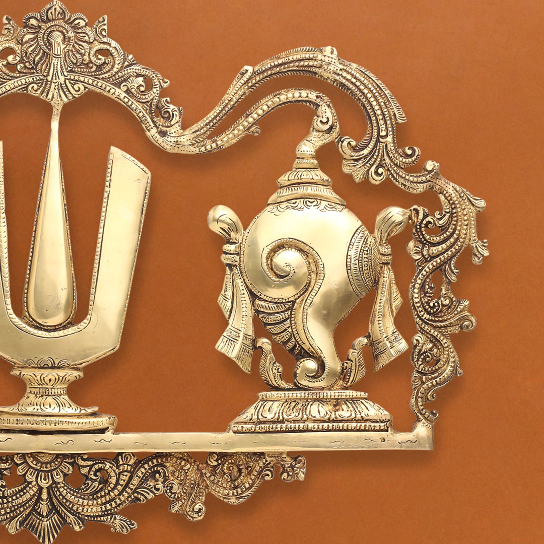 Brass Shankh Chakra Namah Wall Hanging (13.5 Inch)