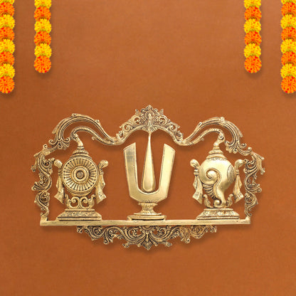 Brass Shankh Chakra Namah Wall Hanging (13.5 Inch)