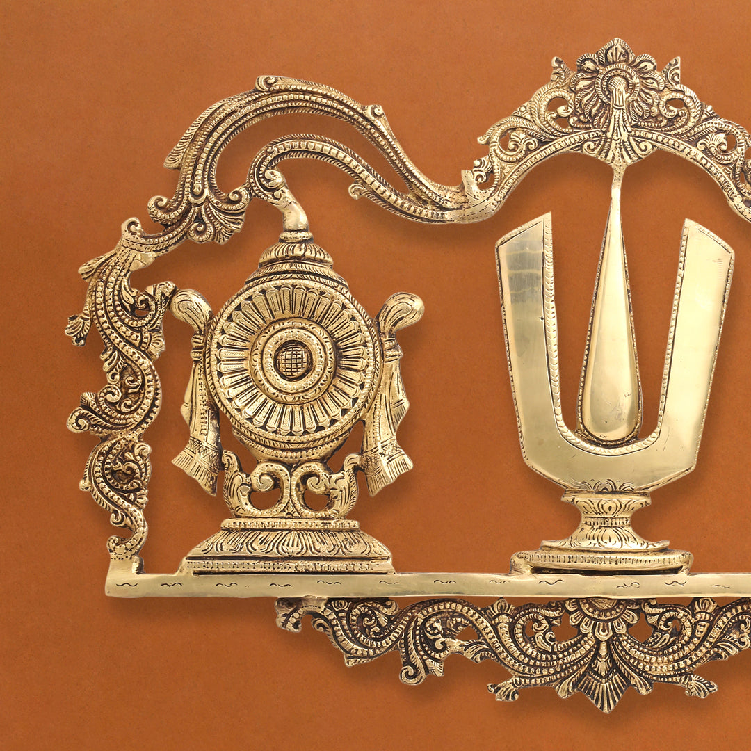 Brass Shankh Chakra Namah Wall Hanging (13.5 Inch)