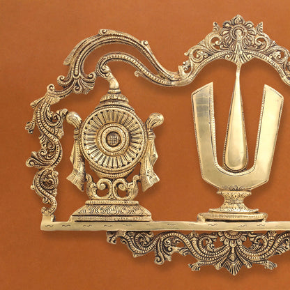 Brass Shankh Chakra Namah Wall Hanging (13.5 Inch)