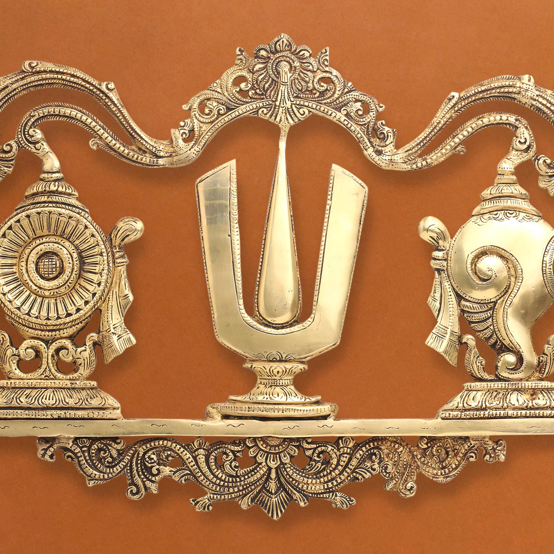 Brass Shankh Chakra Namah Wall Hanging (13.5 Inch)