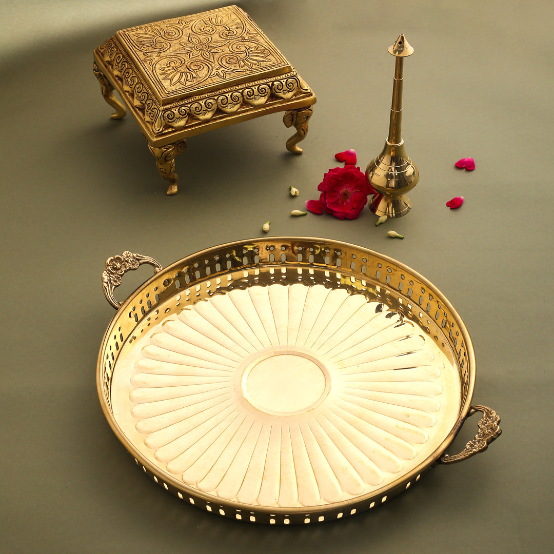 Brass Round Tray With Handle (15 Inch)
