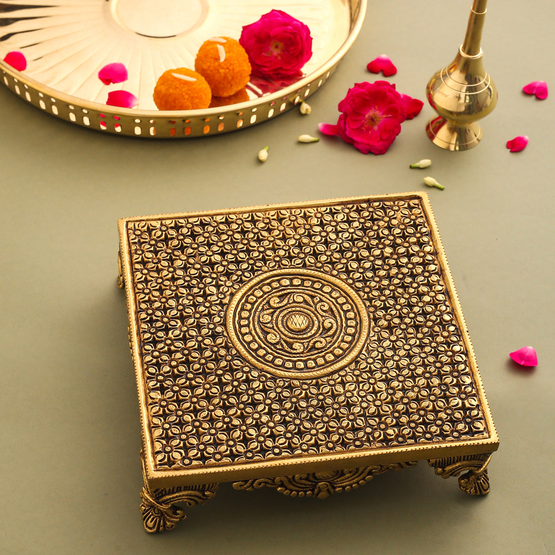 Brass Superfine Traditional Pooja Chowki (2.3 Inch)