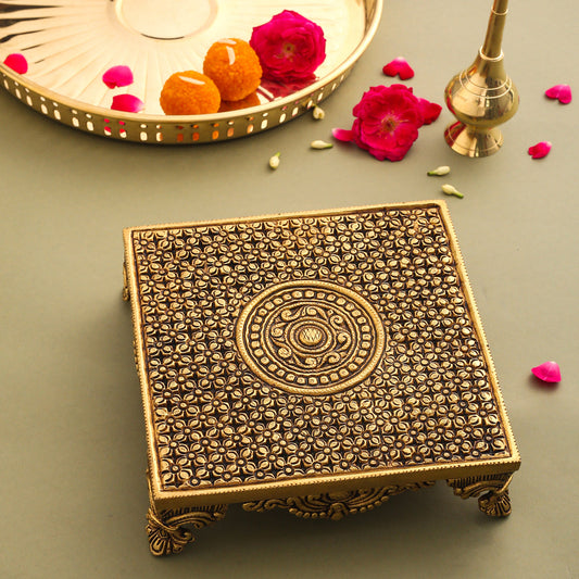 Brass Superfine Traditional Pooja Chowki (2.3 Inch)