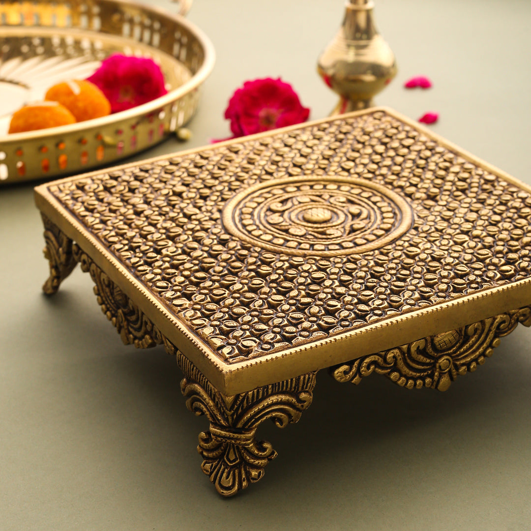 Brass Superfine Traditional Pooja Chowki (2.3 Inch)