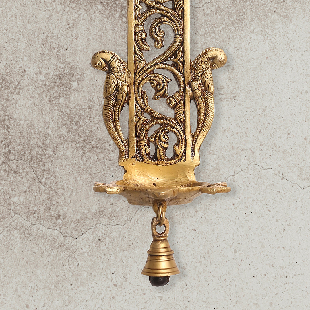 Brass Peacock Hanging Diya With Bell (13 Inch)
