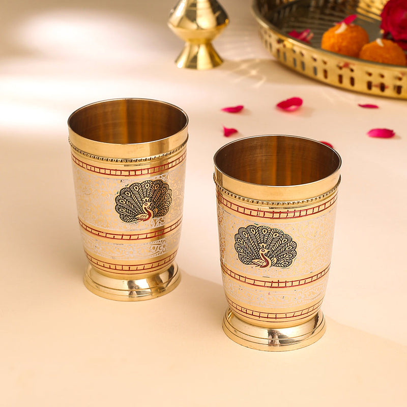 Brass Hand Painted Glass Pair (4.2 Inch)