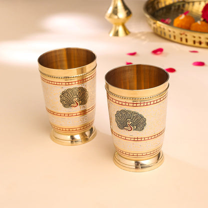 Brass Hand Painted Glass Pair (4.2 Inch)