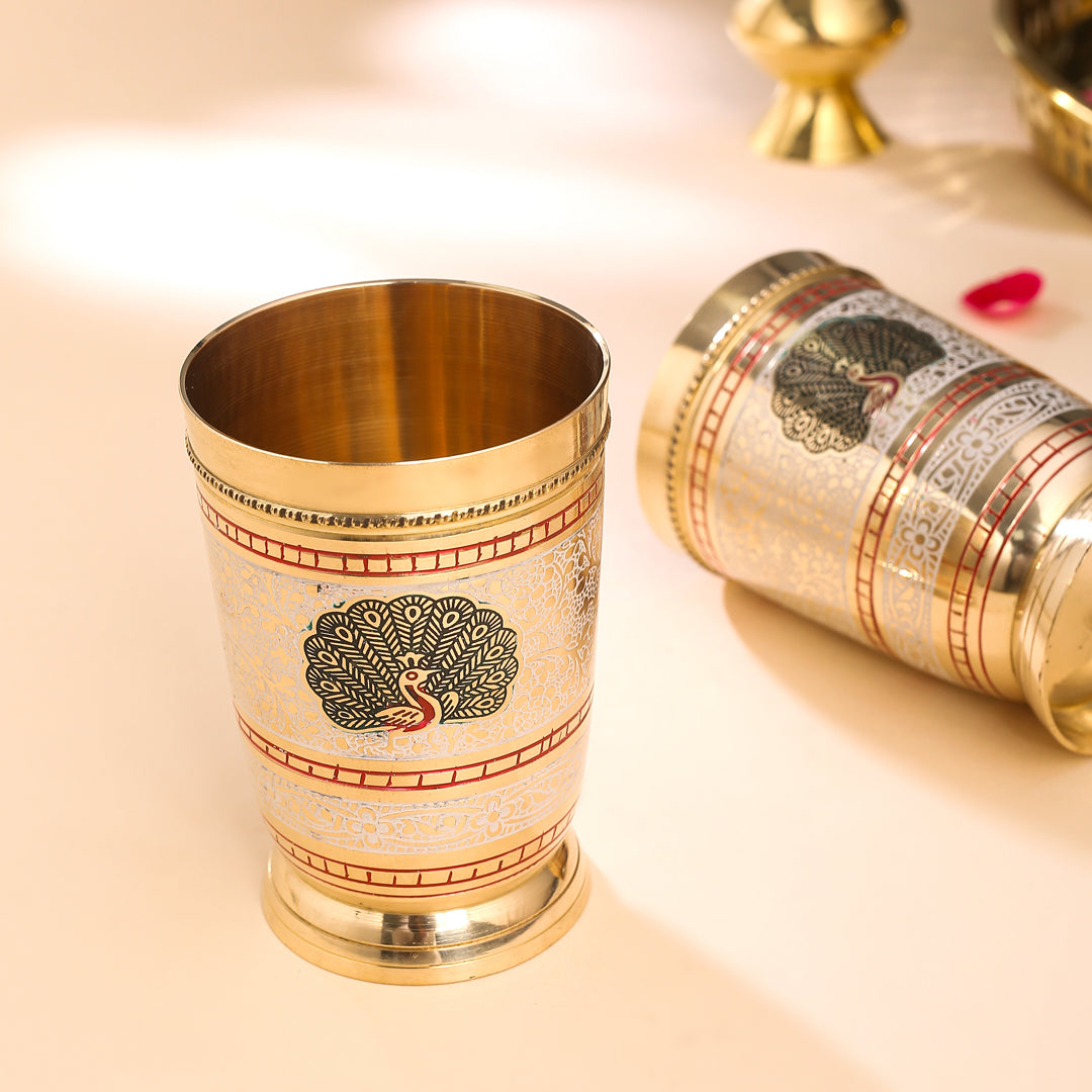 Brass Hand Painted Glass Pair (4.2 Inch)