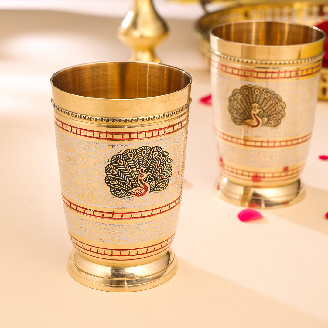 Brass Hand Painted Glass Pair (4.2 Inch)