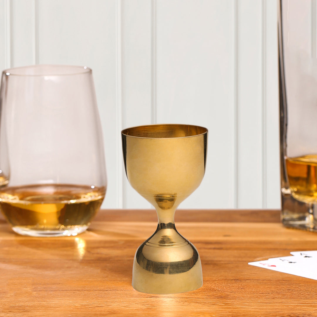 Brass Handcrafted Jigger 30/60ml with Velvet Gift Box (4 Inch)