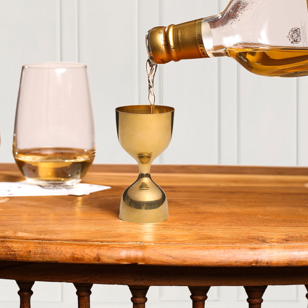 Brass Handcrafted Jigger 30/60ml with Velvet Gift Box (4 Inch)