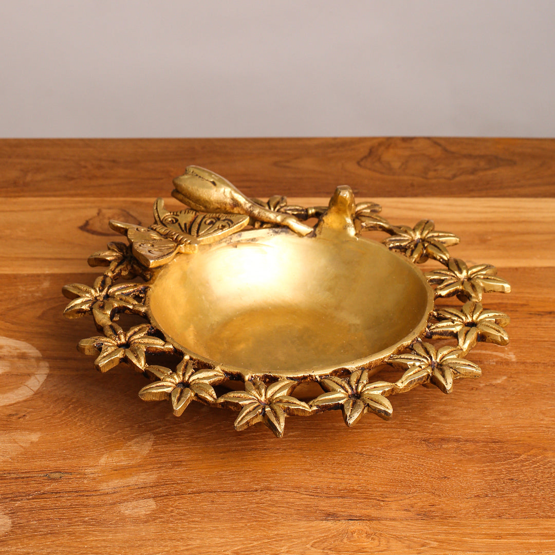 Brass Designer Flower And Butterfly Urli (3 Inch)