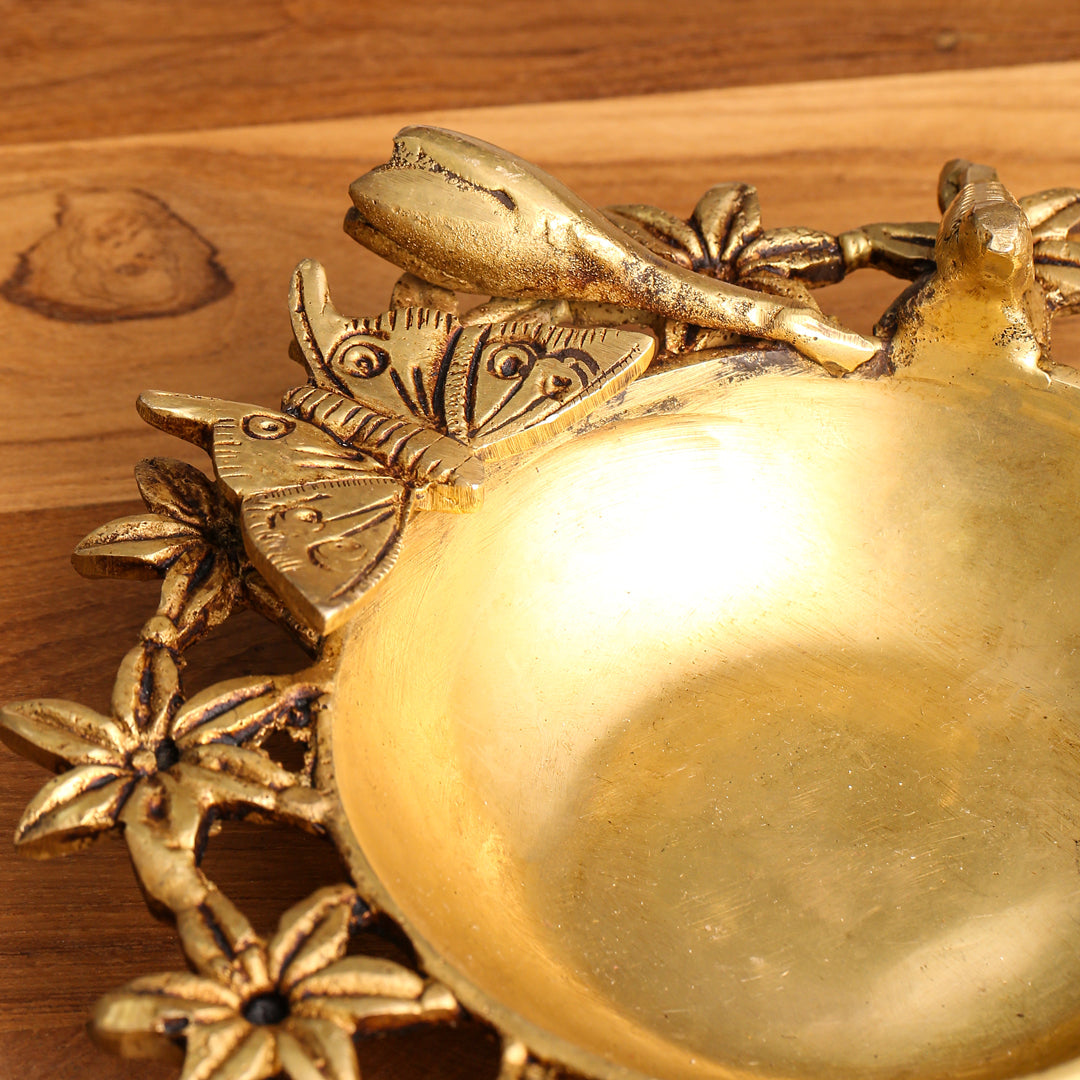 Brass Designer Flower And Butterfly Urli (3 Inch)
