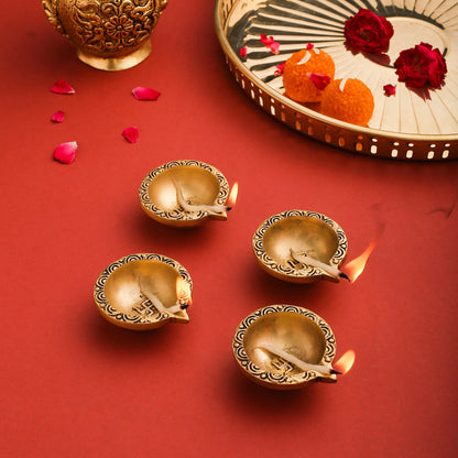 Brass Diya Set of 4 with Velvet Gift Box – Elegant Gift Hamper