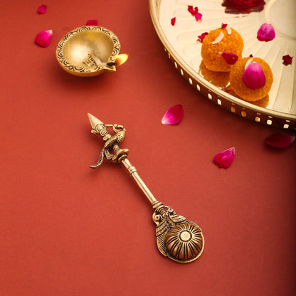Brass Superfine Peacock Pooja Spoon (6.8 Inch)