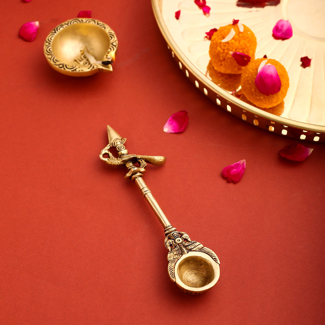 Brass Superfine Peacock Pooja Spoon (6.8 Inch)