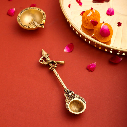 Brass Superfine Peacock Pooja Spoon (6.8 Inch)