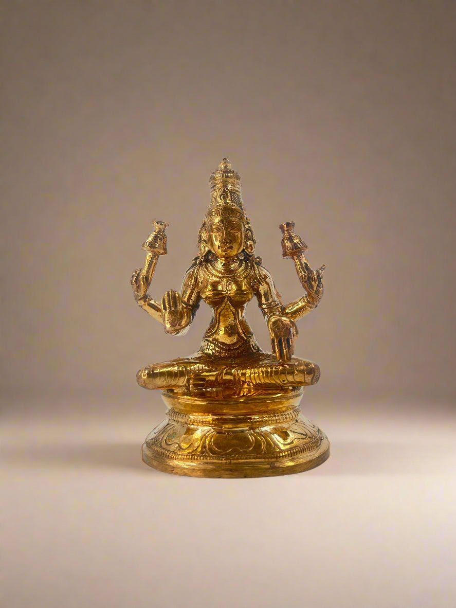 Goddess Lakshmi 3.5-inch Idol | Handmade Panchaloha Bronze Statue