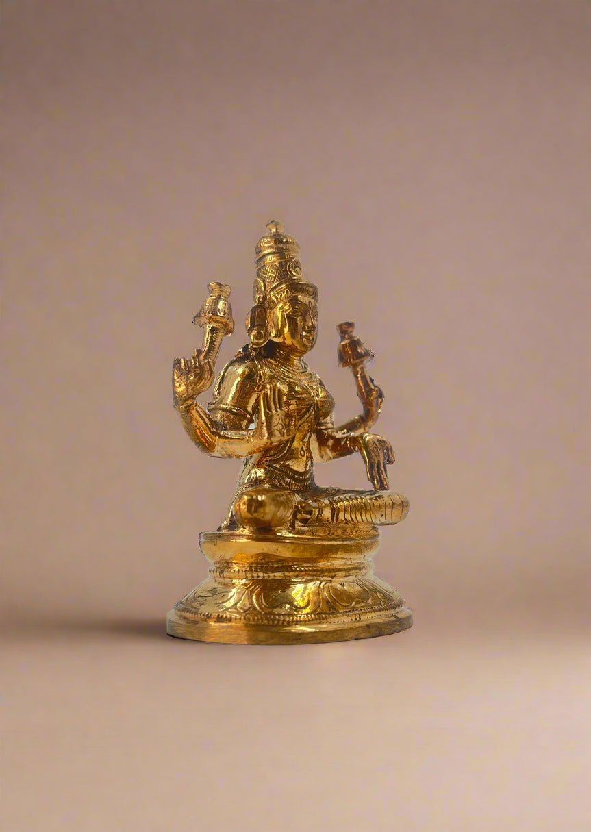 Goddess Lakshmi 3.5-inch Idol | Handmade Panchaloha Bronze Statue