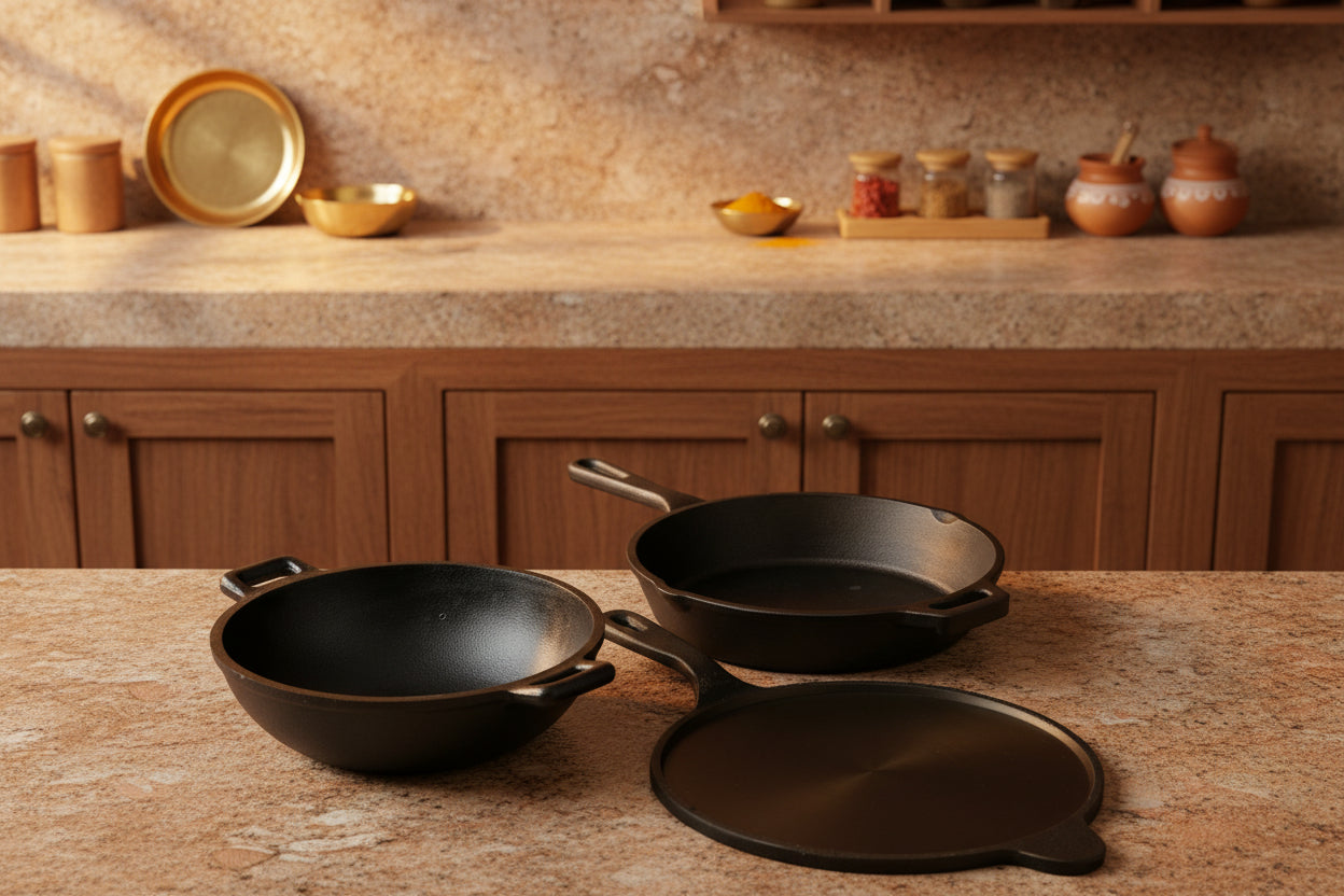 Cast Iron Combo  ( Kadai + Roti/Dosa Tawa + Skillet )