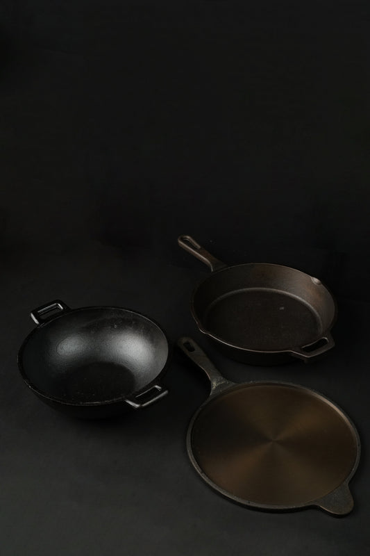 Cast Iron Combo  ( Kadai + Roti/Dosa Tawa + Skillet )