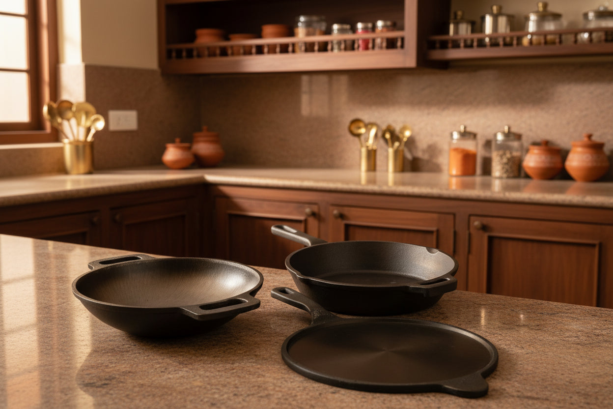 Cast Iron Combo  ( Kadai + Roti/Dosa Tawa + Skillet )